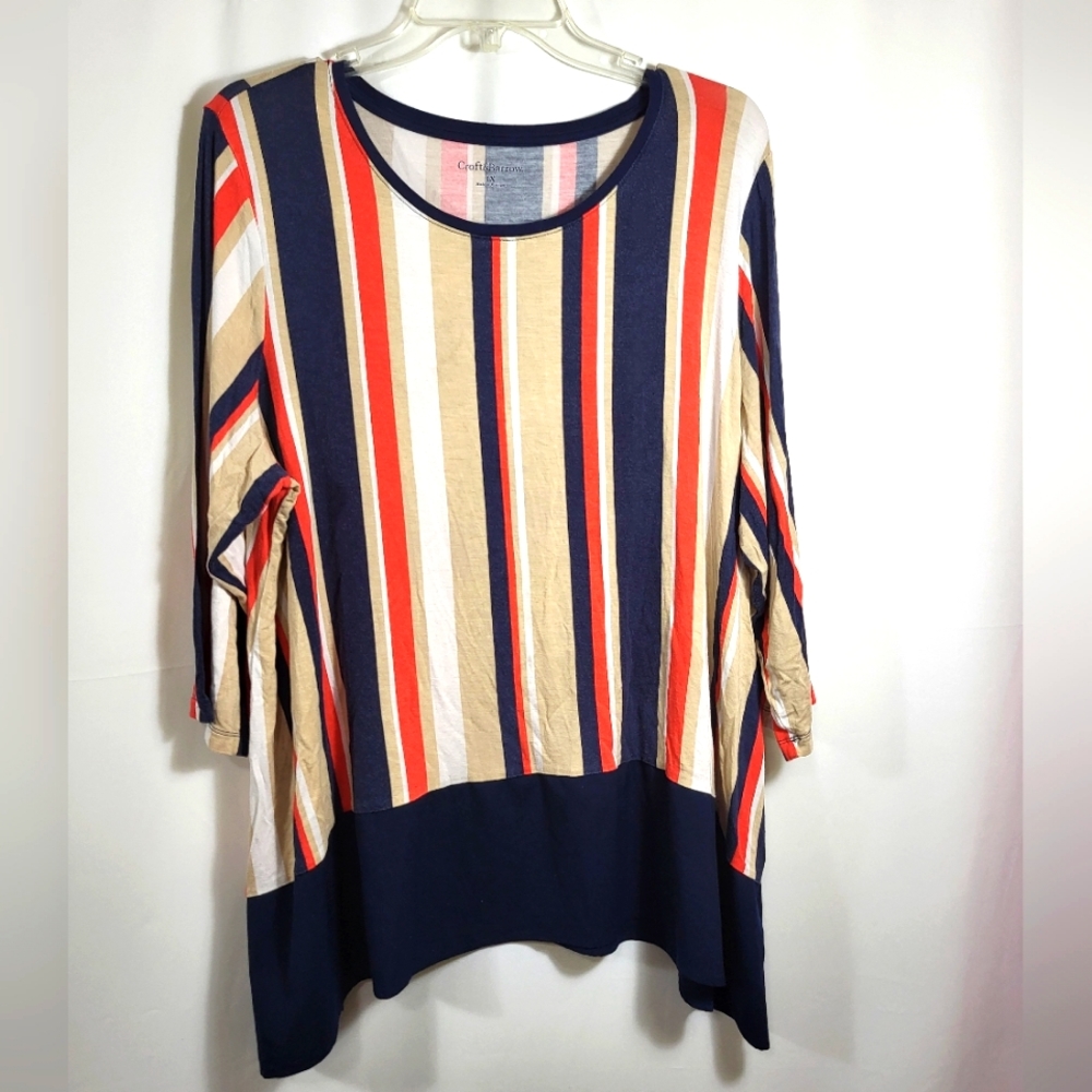 Croft & Barrow red blue cream vertical striped tunic  women's 1X   #1255
